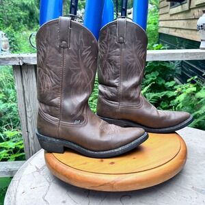 Western Cowboy Boots Mens 9.5 EE Wide Brown Leather Embroidered Justin Vintage